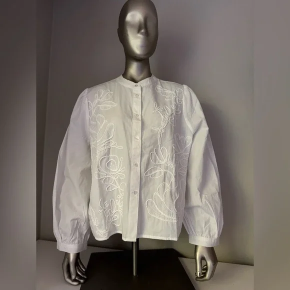 Hester & Orchard White Embroidered Button-Up Blouse – Size M - Picture 10 of 11